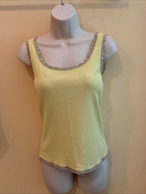 Escada Yellow Shell with Lace Embellished Trim Eur 36 US 6 Vintage